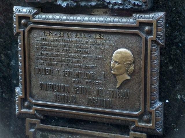 Plaque on tomb of Evita Peron Recoleta