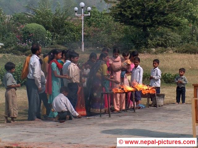 Devotees near Maya Devi temple