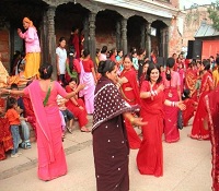 Nepali women dancing during the Teej festival