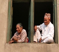 Newari couple watching a festival in Thecho